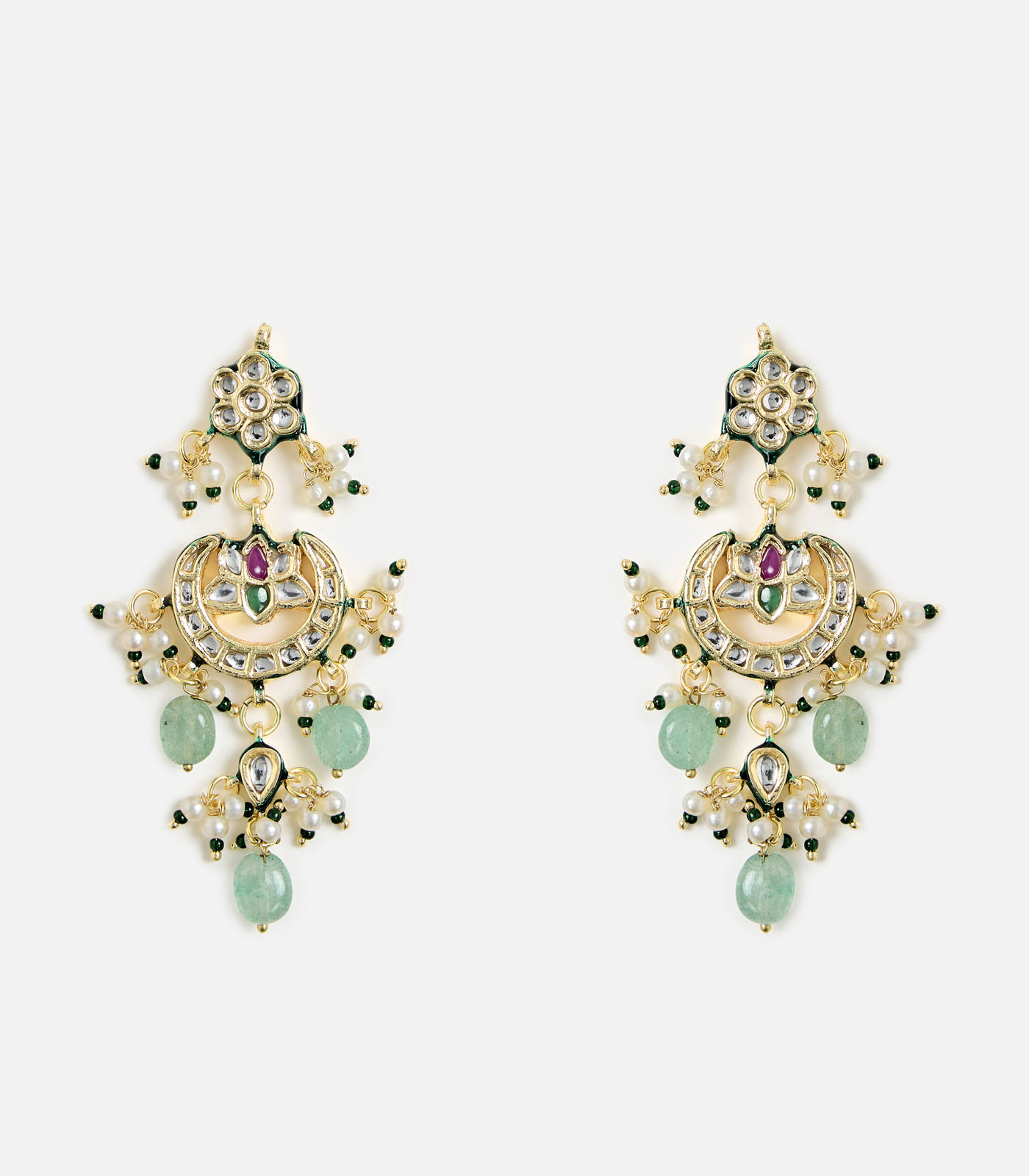 Green Beaded Kundan Choker Necklace Set - Image 4