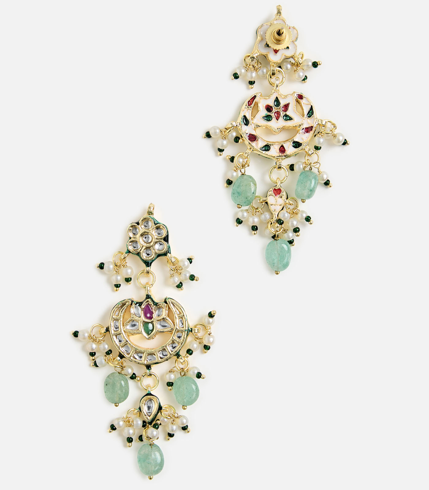 Green Beaded Kundan Choker Necklace Set - Image 5