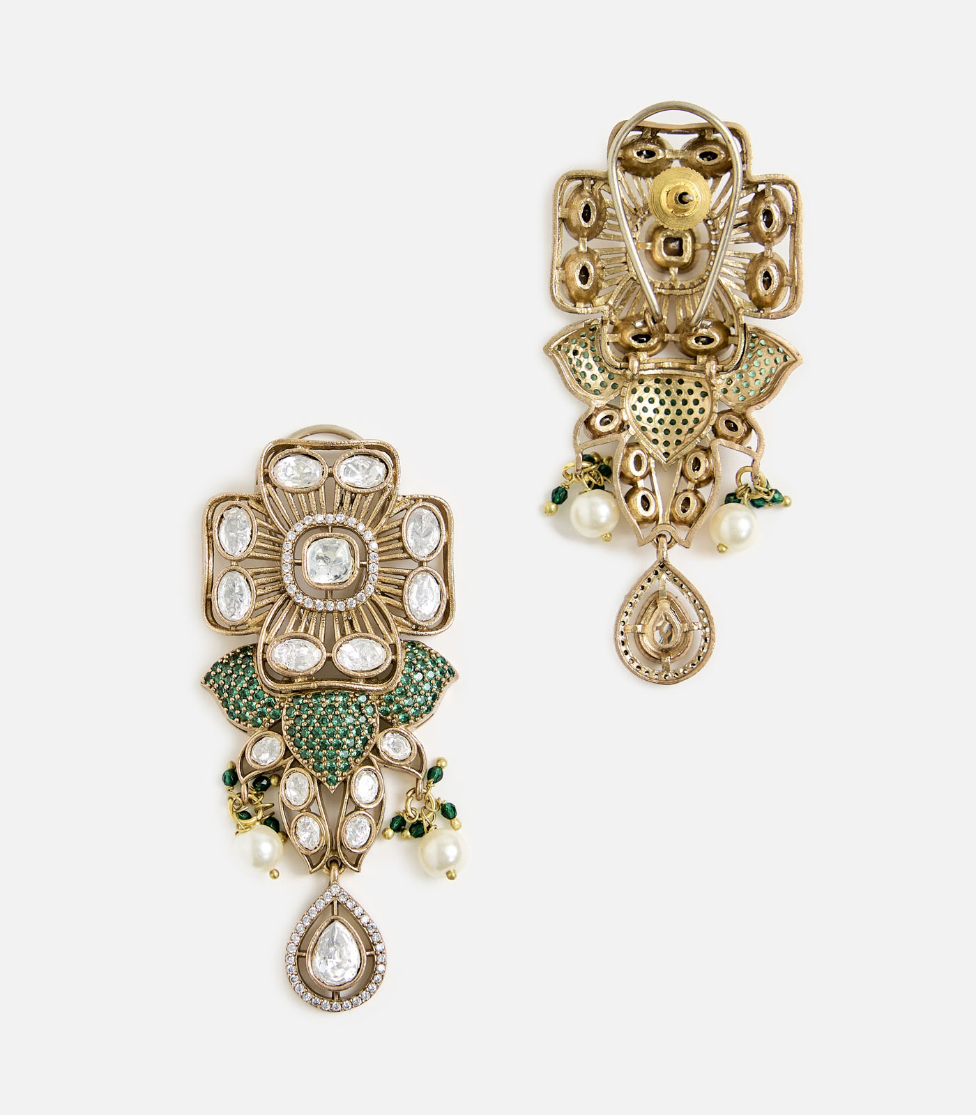 Kundan & Emerald Statement Necklace Set - Image 5