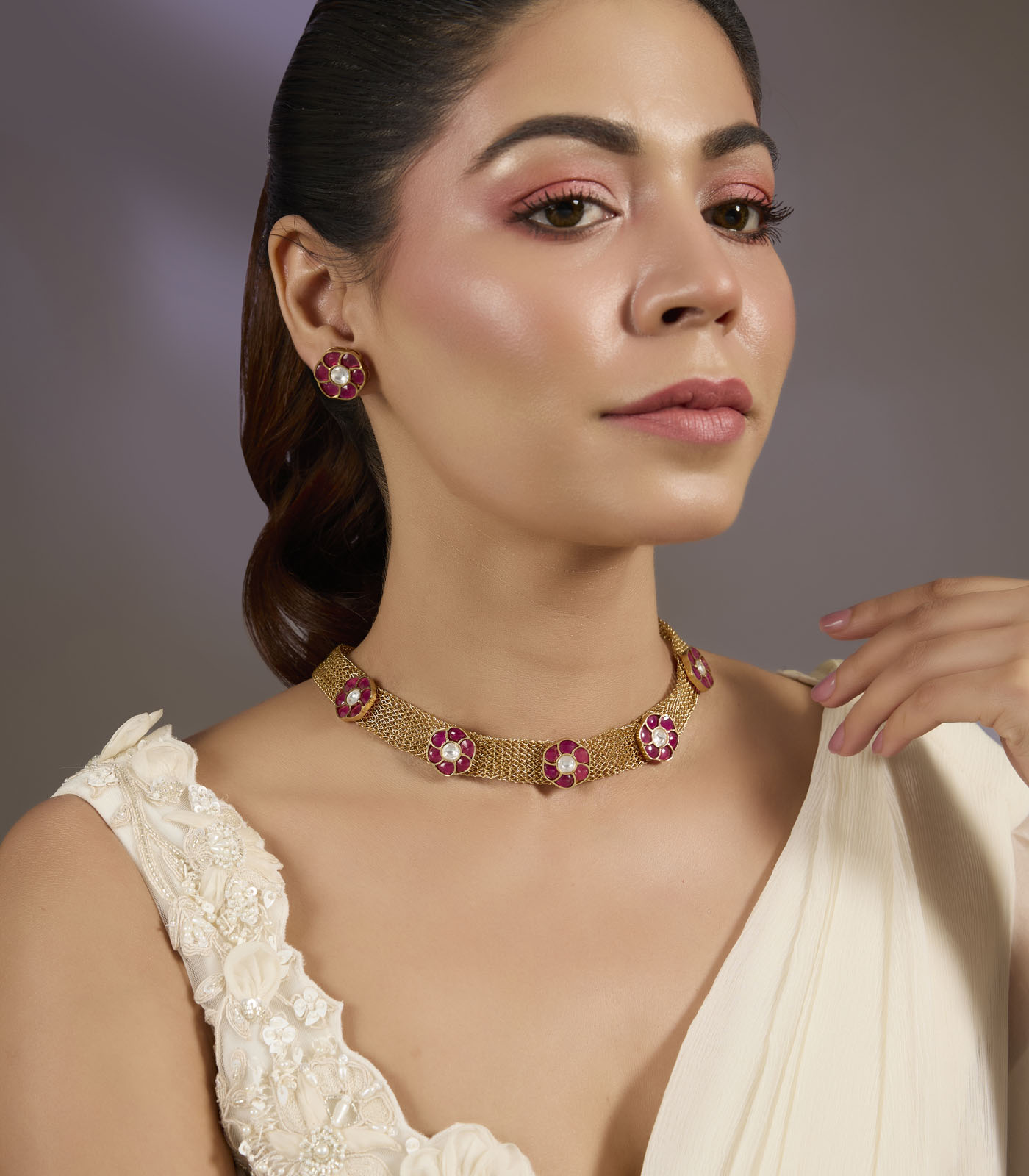 Ruby Stone Choker Necklace Set