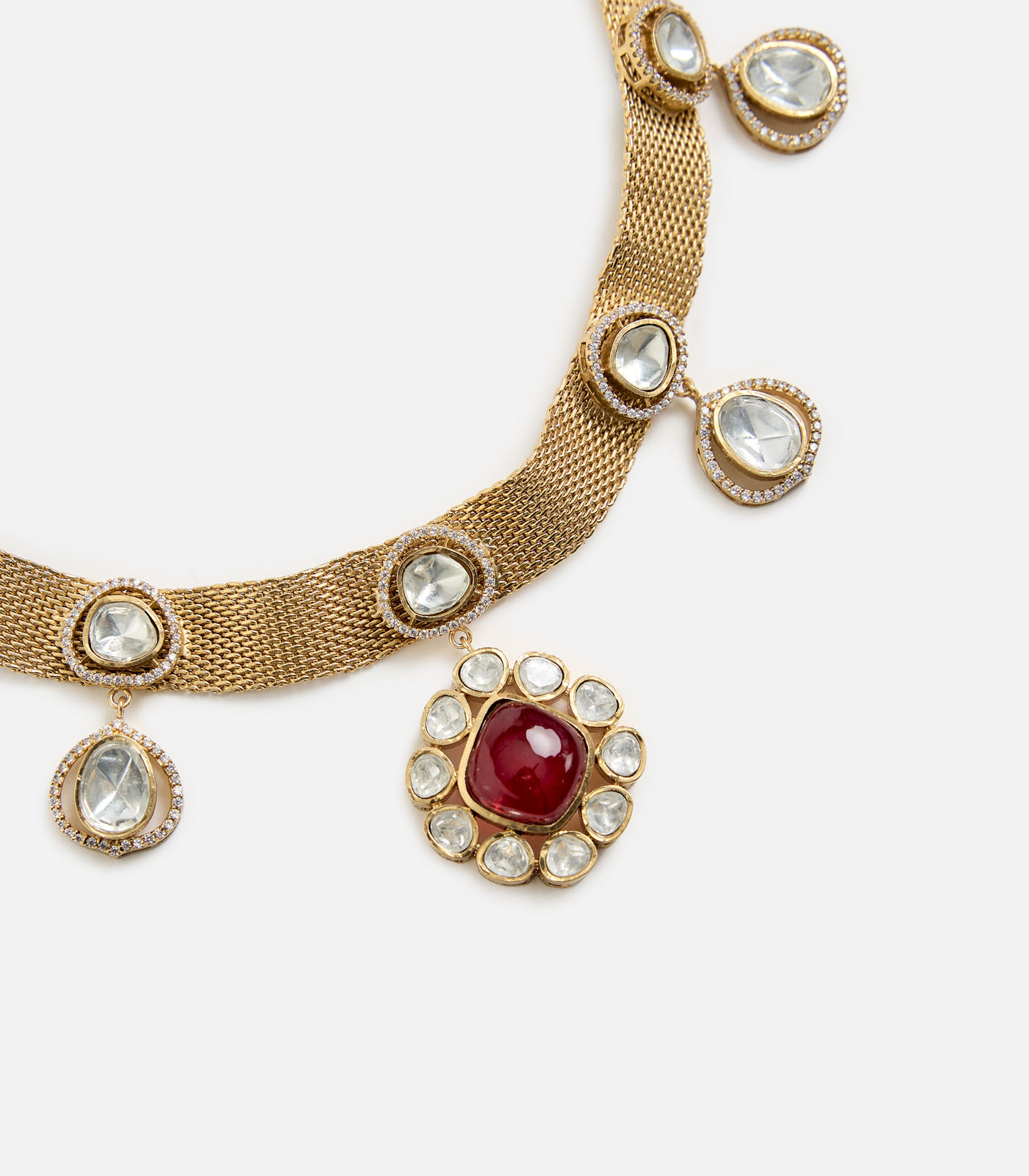 Ruby & Kundan Pearl Necklace Set - Image 3