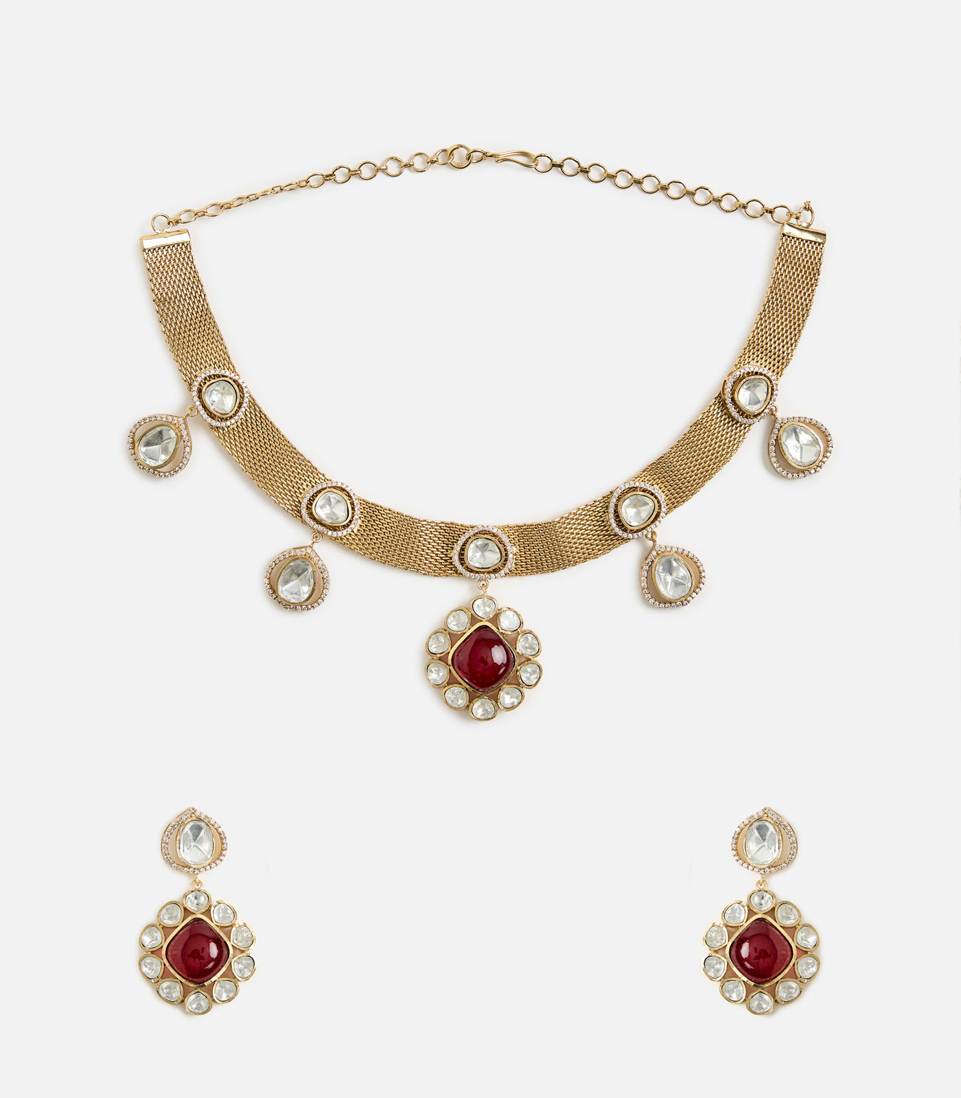 Ruby & Kundan Pearl Necklace Set - Image 2