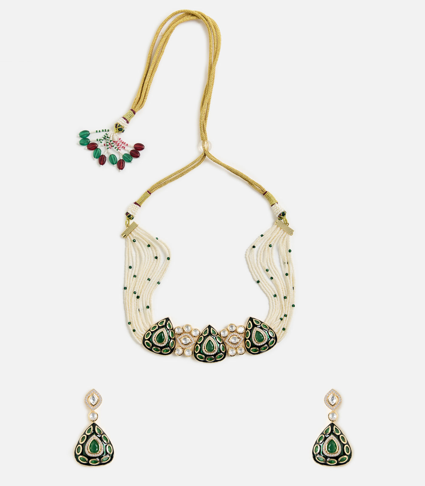 Emerald Stone Choker Set with Earrings - Image 2