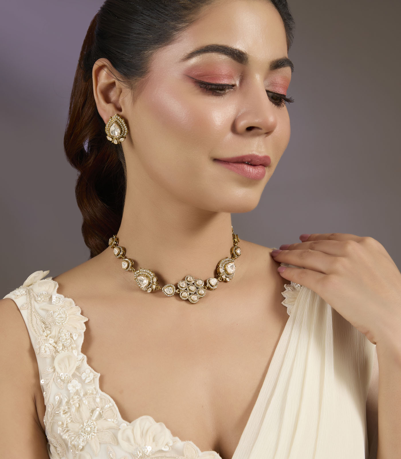 Floral Kundan Choker Necklace Set