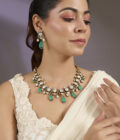 Elegant Green Drop Kundan Necklace Set