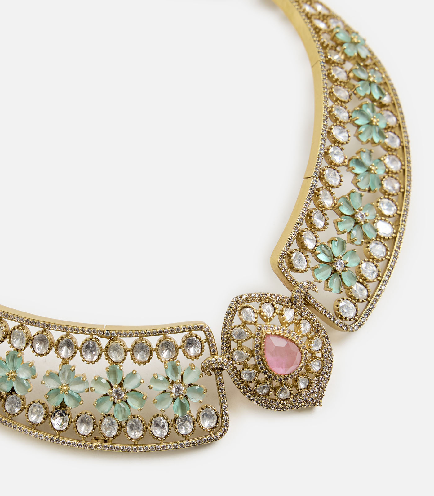 Pastel Mint stones Kundan Choker Necklace Set - Image 3