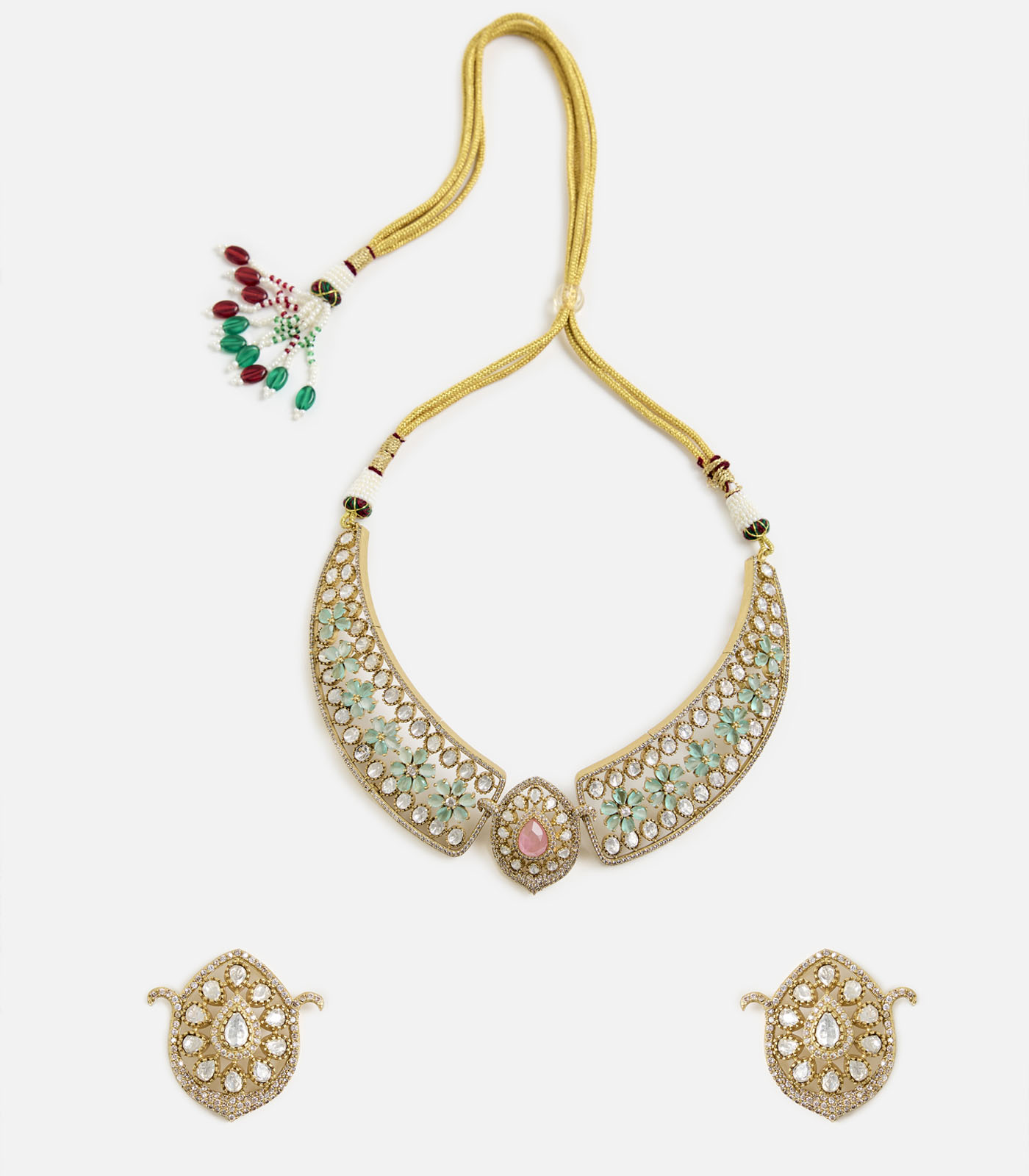 Pastel Mint stones Kundan Choker Necklace Set - Image 2
