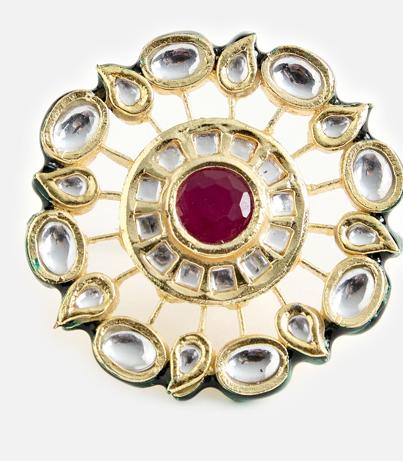 Gold-Tone Oversized Ring with Red Stone and Kundan Detailing - Image 2