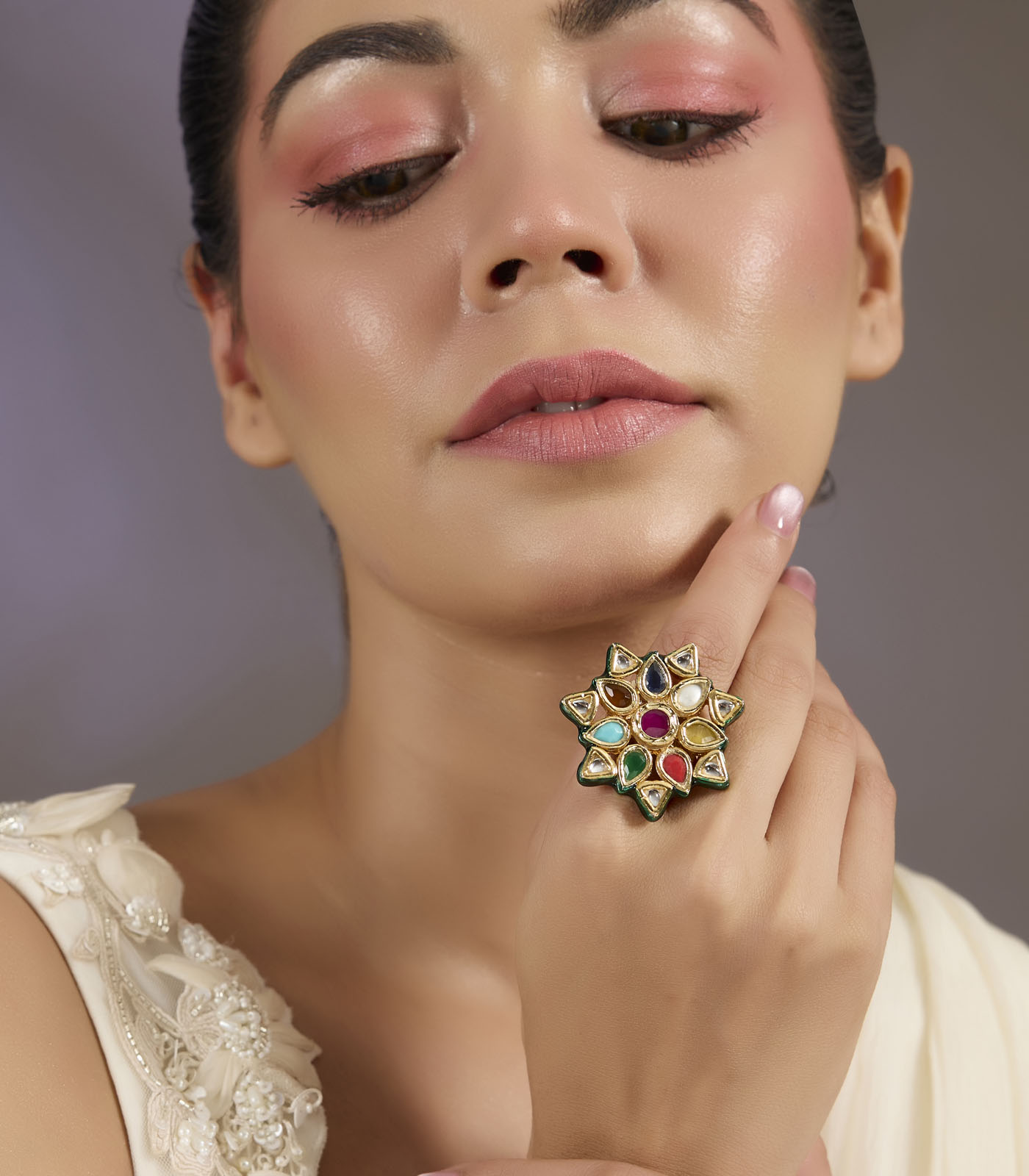 Multicolor Kundan Statement Ring