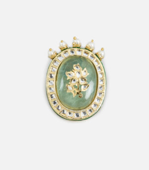 Green Stone & Pearl Embellished Statement Ring