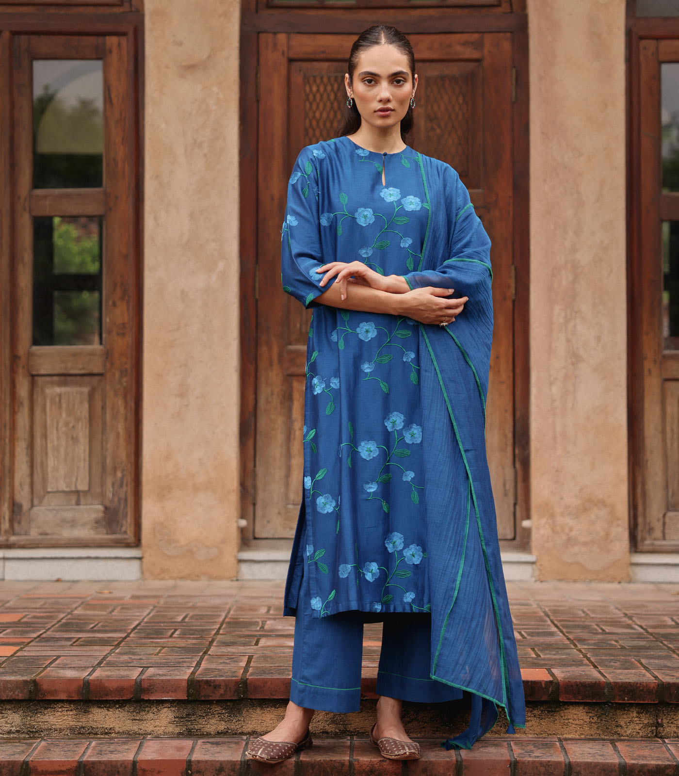 Indigo Bloom Embroidered Kurta Set