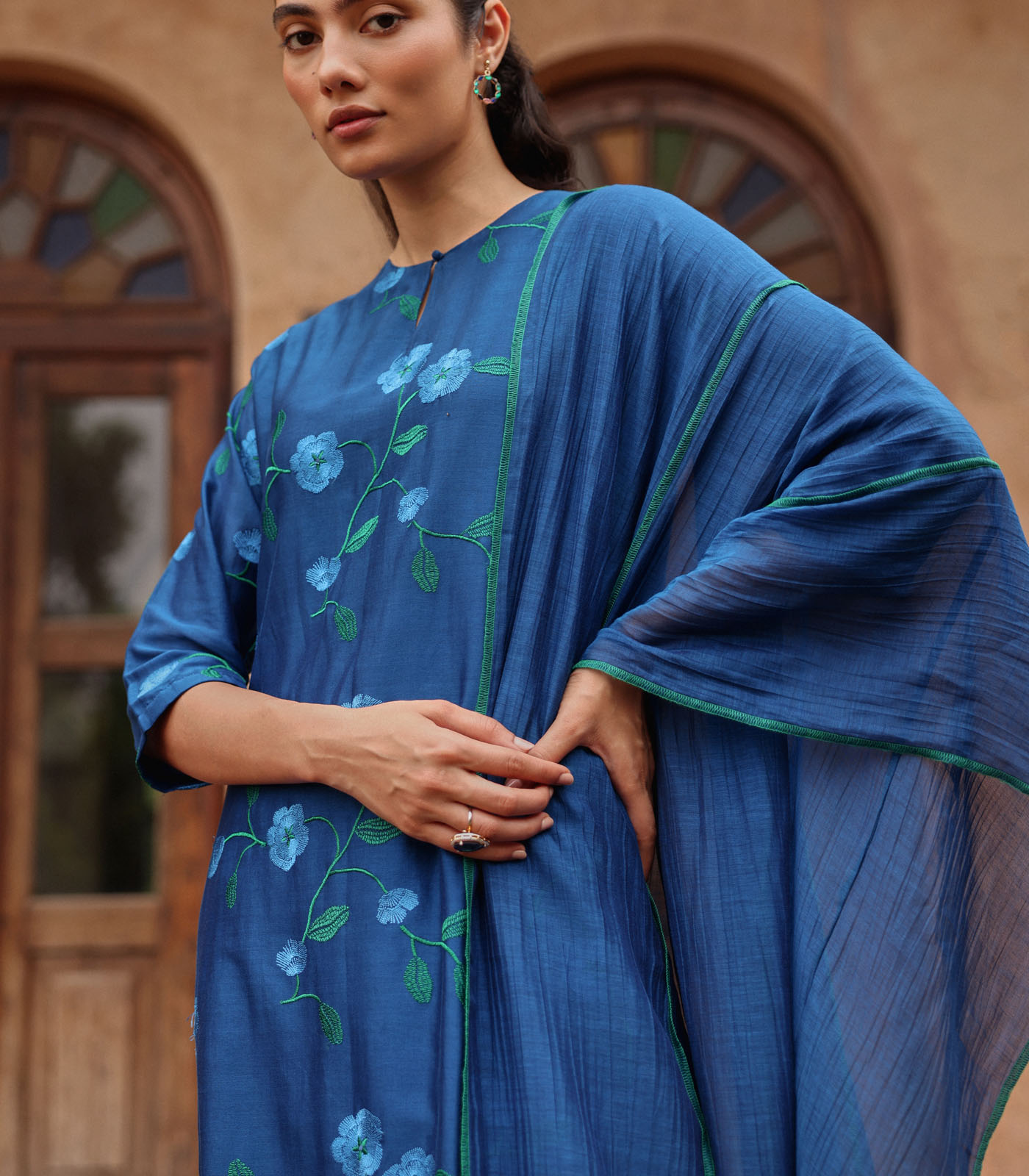 Indigo Bloom Embroidered Kurta Set - Image 3