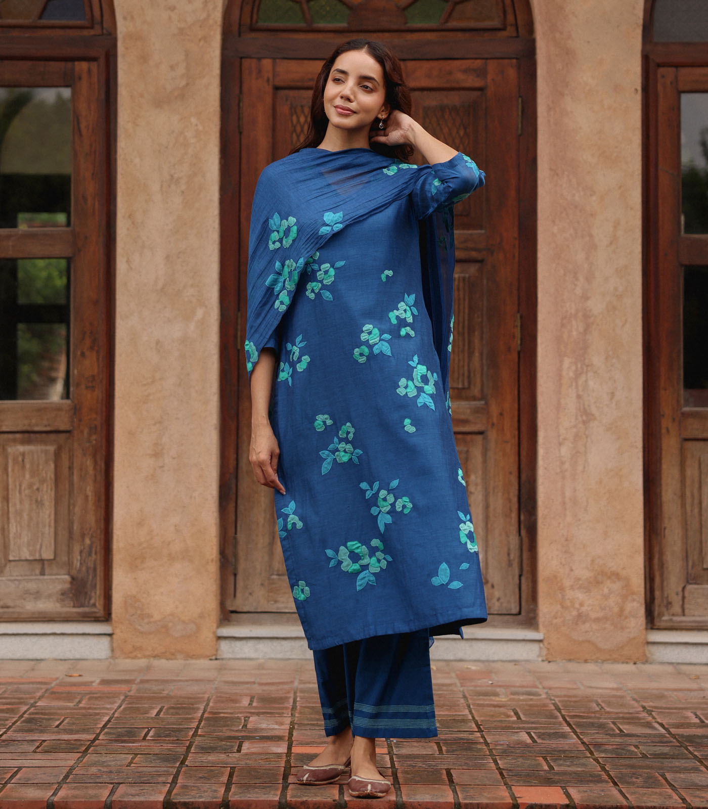 Indigo Bloom Applique Kurta Set