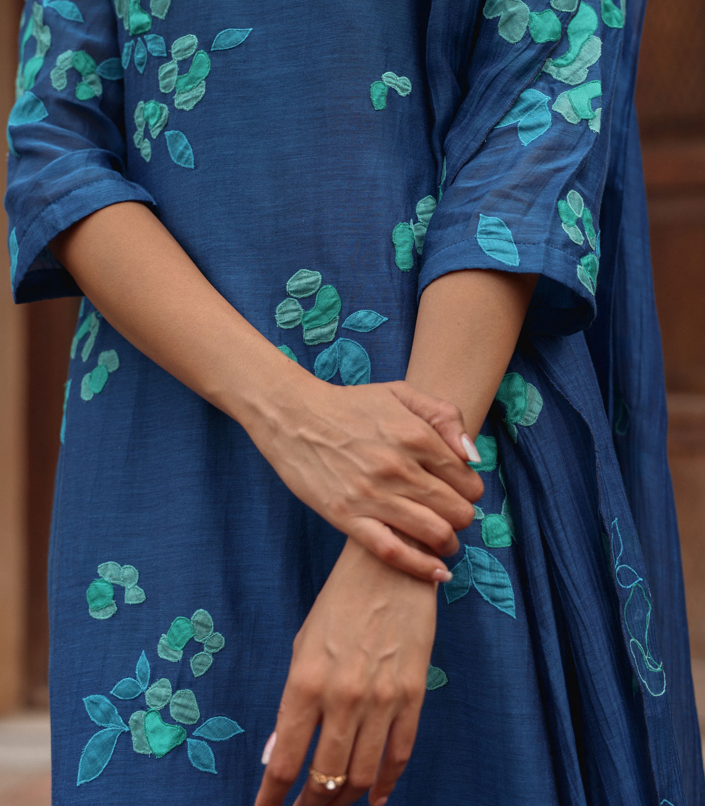 Indigo Bloom Applique Kurta Set - Image 3