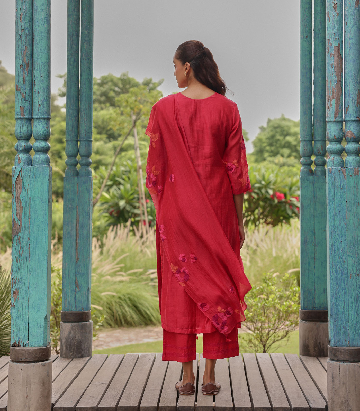 Berry Embroidered Floral Kurta Set - Image 4