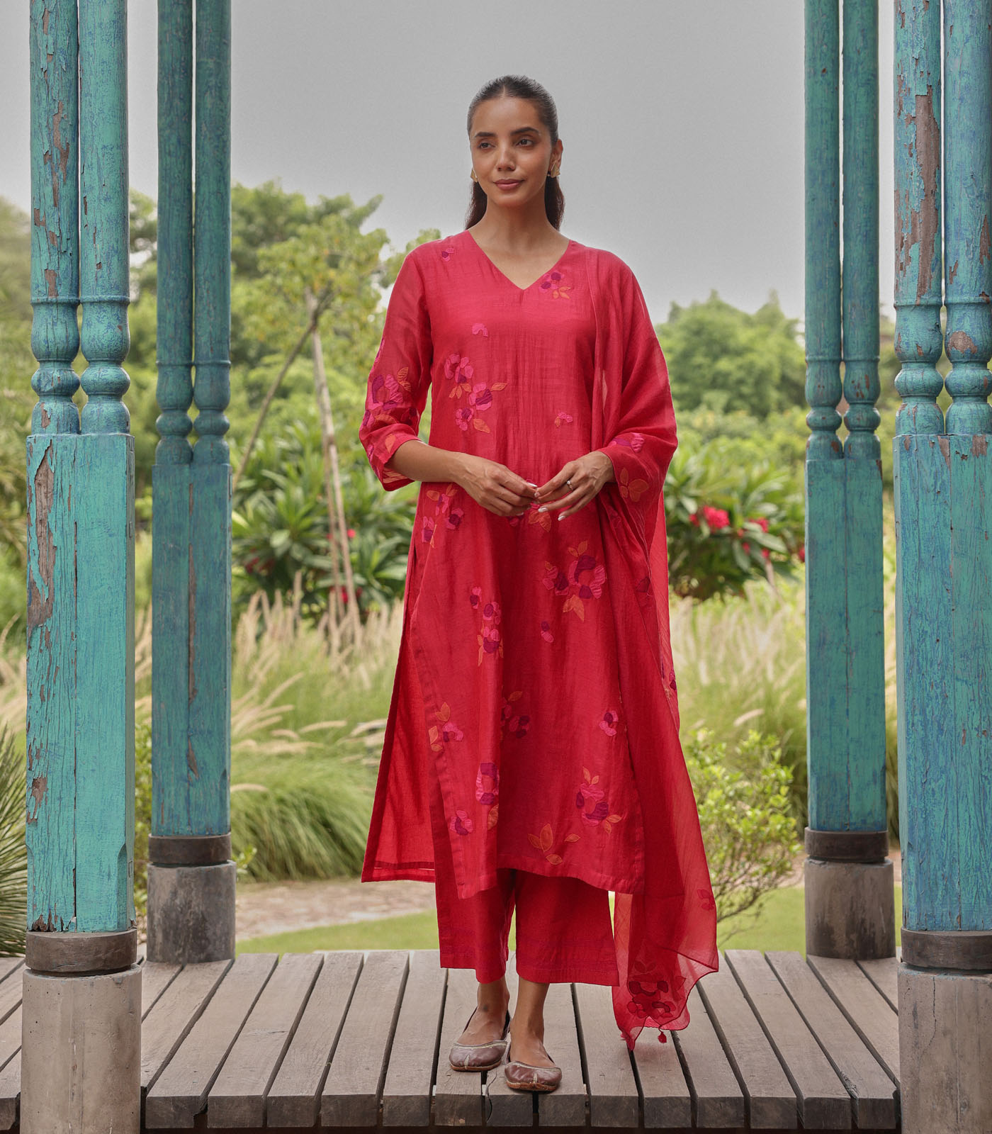 Berry Embroidered Floral Kurta Set