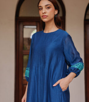 Indigo Pintuck Dress