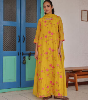Canary Bloom Embroidered Anarkali