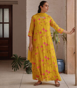 Canary Bloom Embroidered Anarkali