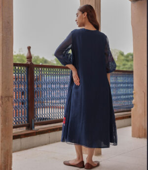 Indigo Bloom Pintuck Dress