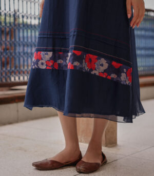Indigo Bloom Pintuck Dress
