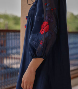 Indigo Bloom Pintuck Dress