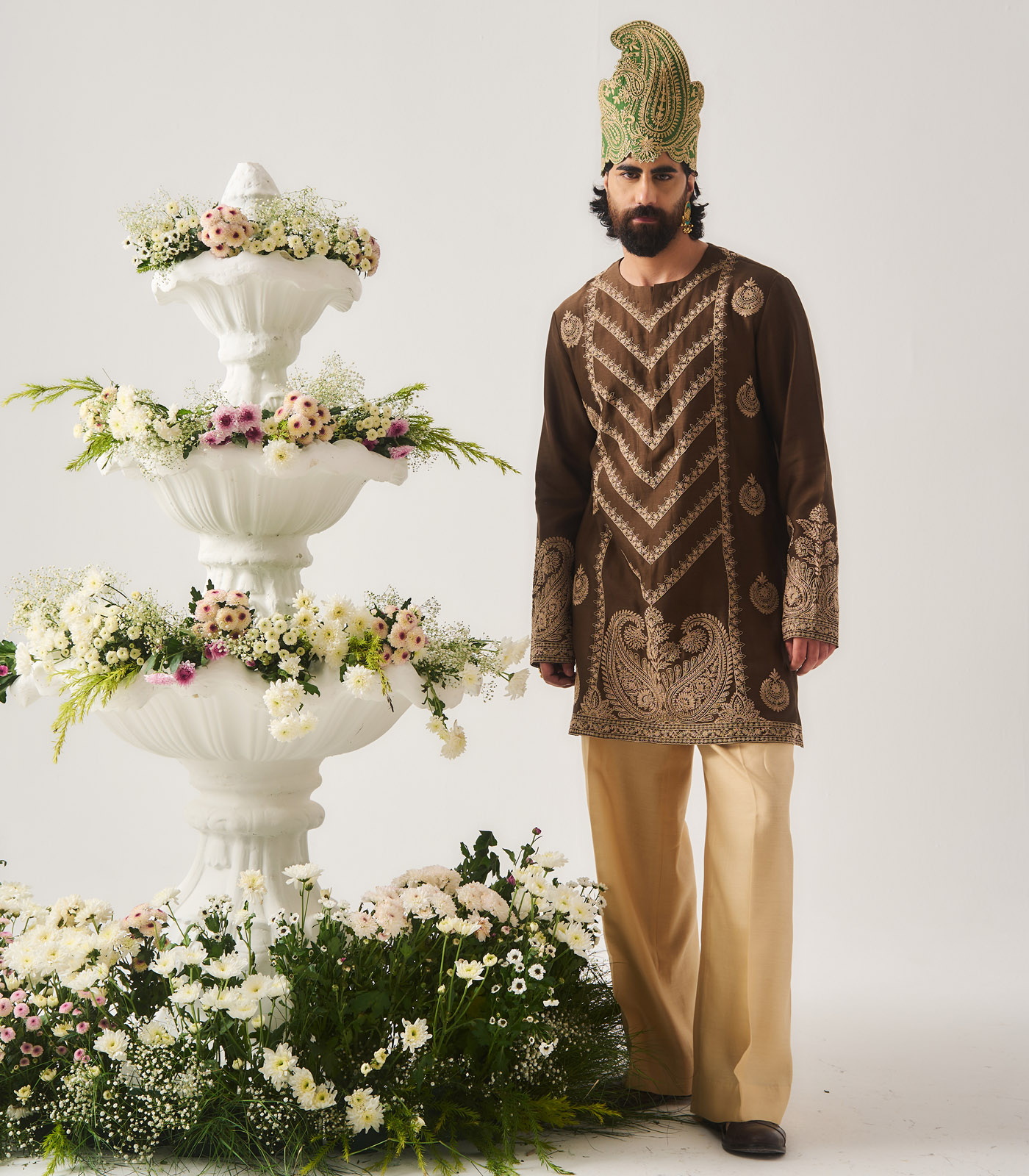 Chanderi Handloom Short Kurta paired with Flare Pants