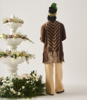 Chanderi Handloom Short Kurta paired with Flare Pants