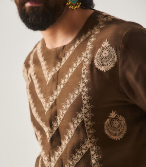 Chanderi Handloom Short Kurta paired with Flare Pants