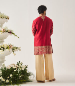 Chanderi Handloom Short Kurta paired with Flare Pants