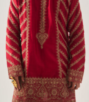 Chanderi Handloom Short Kurta paired with Flare Pants