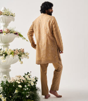 Organza Silk Front Open Kurta paired with Pants