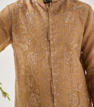 Organza Silk Front Open Kurta paired with Pants