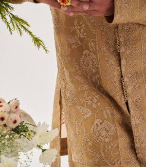 Organza Silk Front Open Kurta paired with Pants