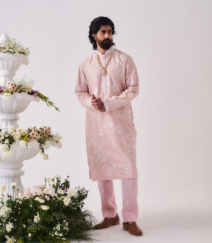 Chanderi Handloom Kurta paired with Pyjama Pants