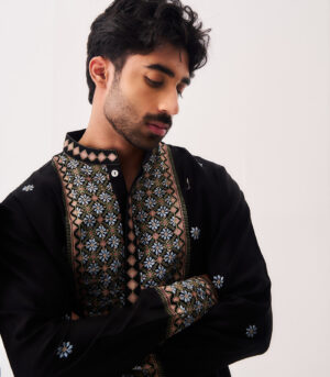 Chanderi Handloom Kurta paired with Pyjama Pants