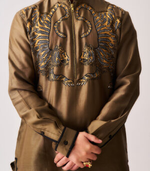 Chanderi Handloom Kurta paired with Flare Pants