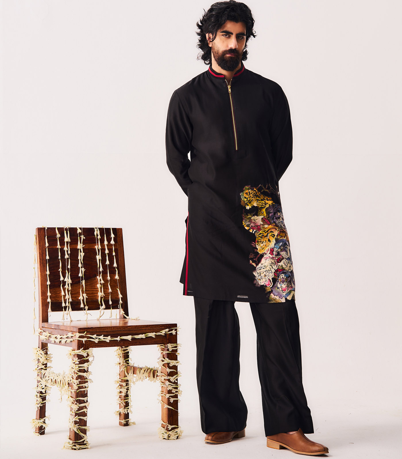 Chanderi Handloom Kurta paired with Flare Pants