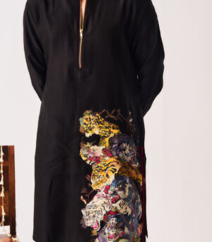 Chanderi Handloom Kurta paired with Flare Pants