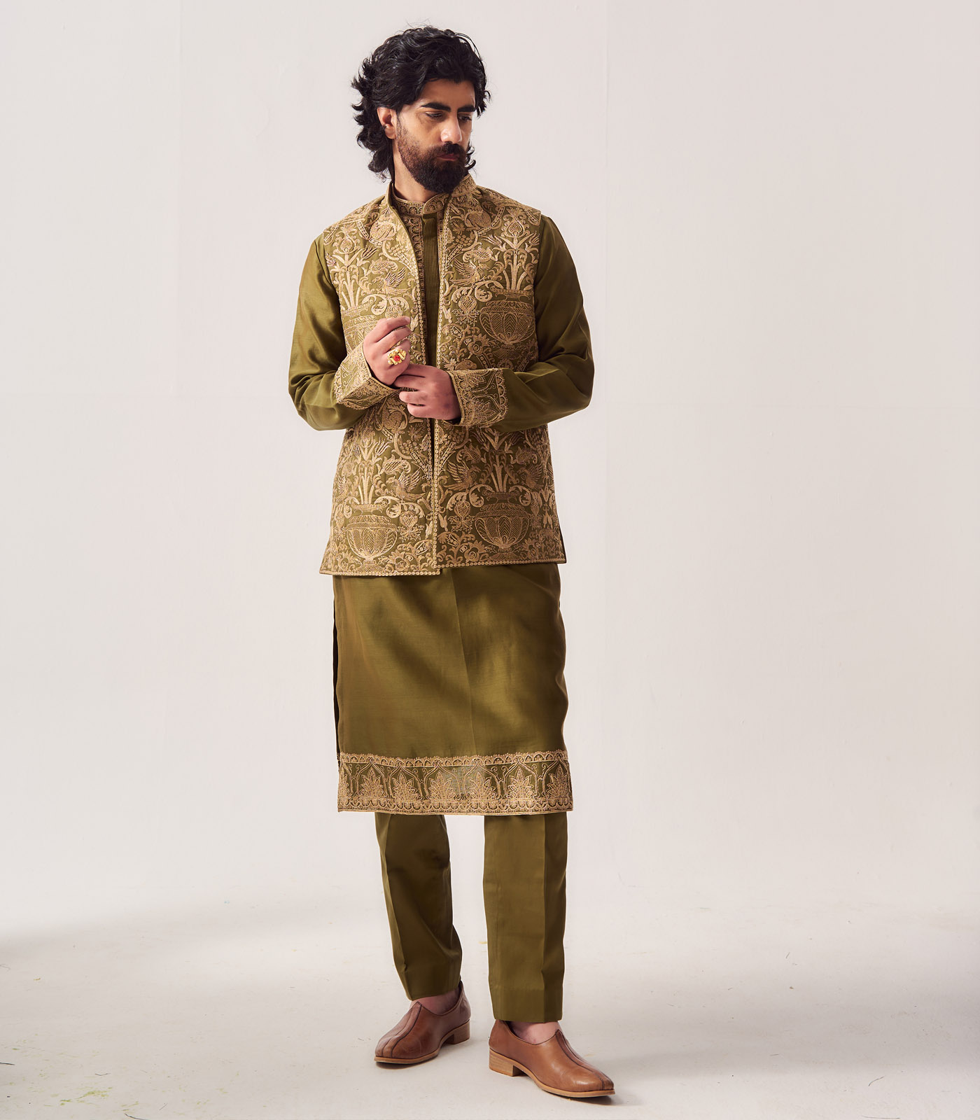Chanderi Handloom Kurta paired with Pyjama Pants