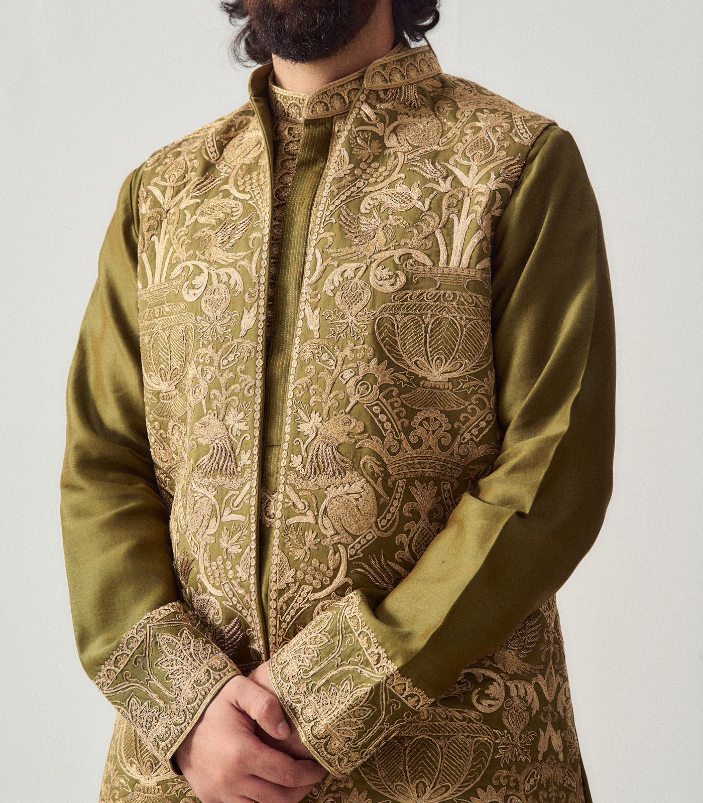 Chanderi Handloom Kurta paired with Pyjama Pants - Image 2