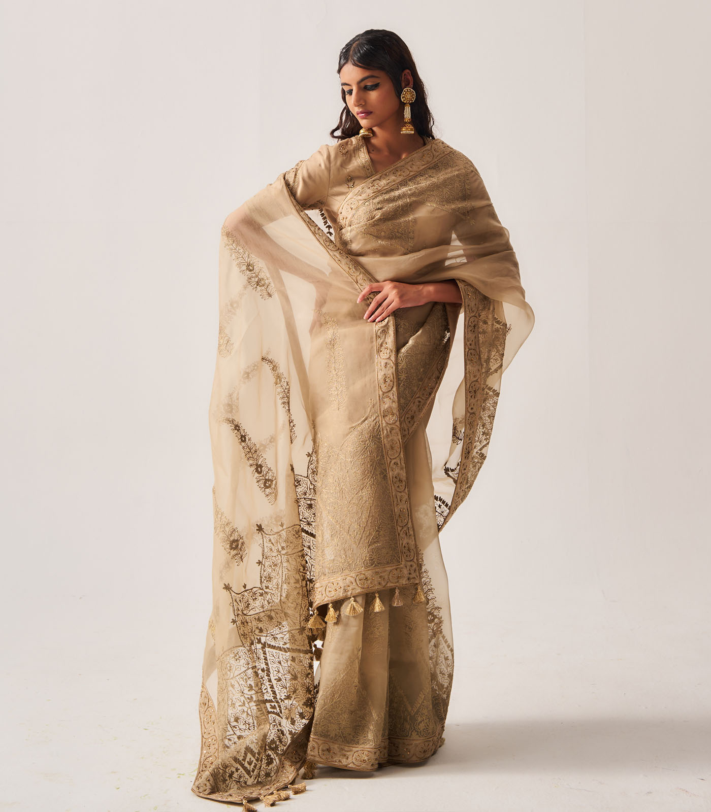 Saree with Stitched Blouse and Belt