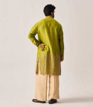 Chanderi Handloom Kurta paired with Flare Pants
