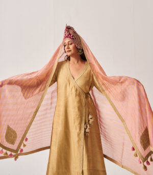 Angrakha Anarkali with Flare Pants and Dupatta