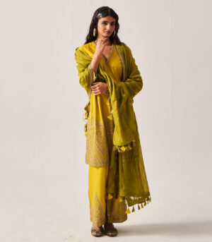 High slit Kurta with Flare Pants and Dupatta