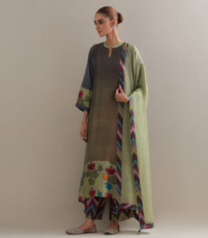 Grey Peach Ombre Asymmetrical Kurta set