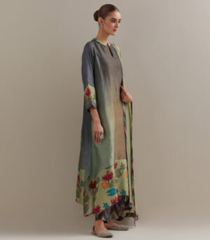 Grey Peach Ombre Asymmetrical Kurta set