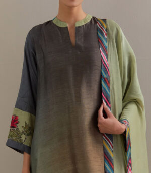 Grey Peach Ombre Asymmetrical Kurta set