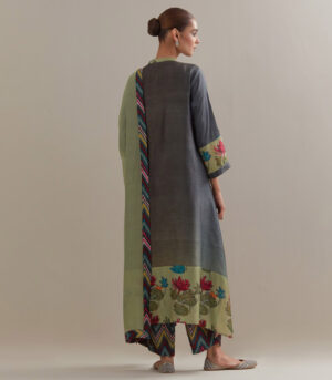 Grey Peach Ombre Asymmetrical Kurta set