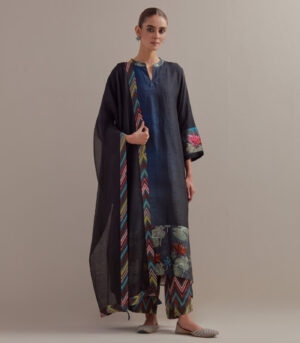 Black Indigo Ombre Asymmetrical Kurta Set